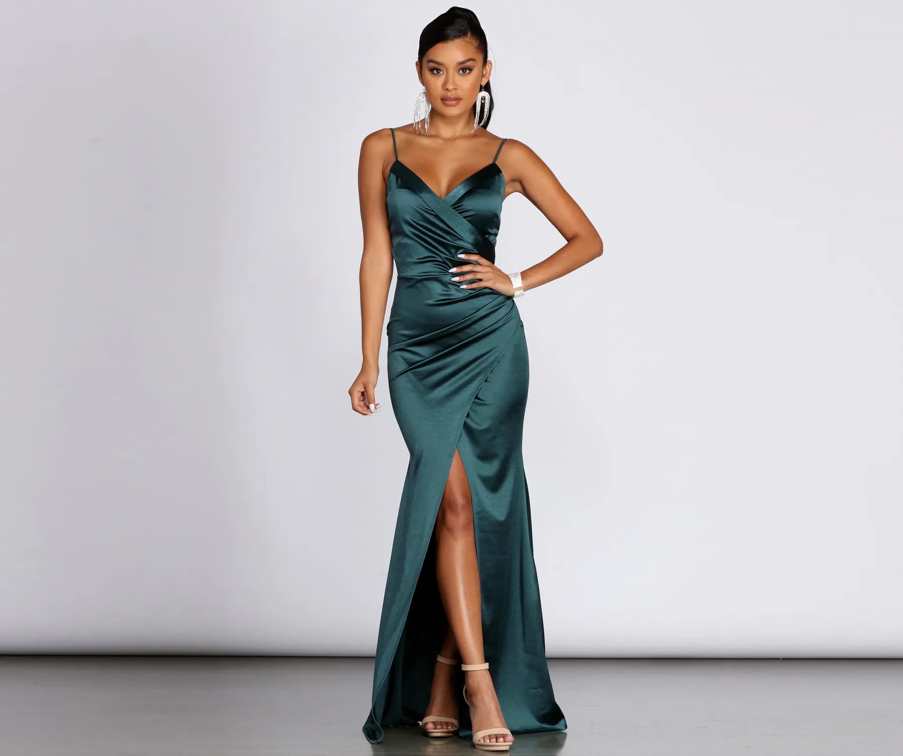 Bigger Savings, Better Shopping!Karen Satin Wrap Formal Gown