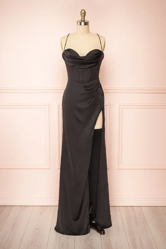 Buy More, Save More!Kesha Black | Corset Cowl Neck Maxi Dress