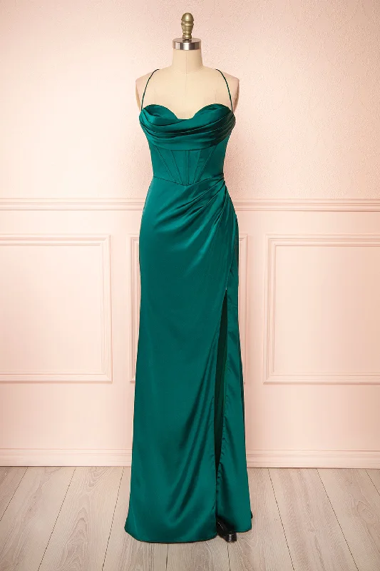 Hot Deals You Can’t Resist!Kesha Green | Corset Cowl Neck Maxi Dress