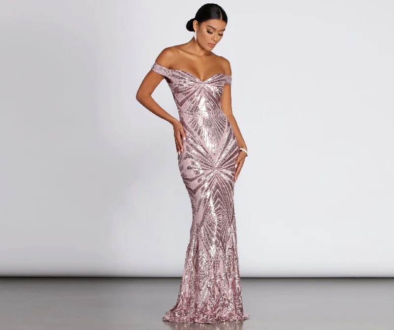 Every Deal is a Steal!Lilith Off-Shoulder Sequin Evening Gown
