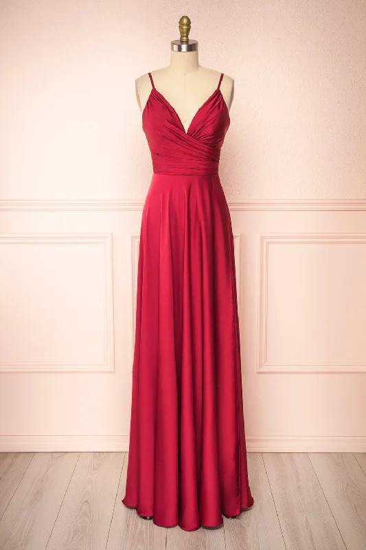 The Sale You’ve Been Waiting For!Lizza Burgundy | Satin Maxi Dress w/ Slit