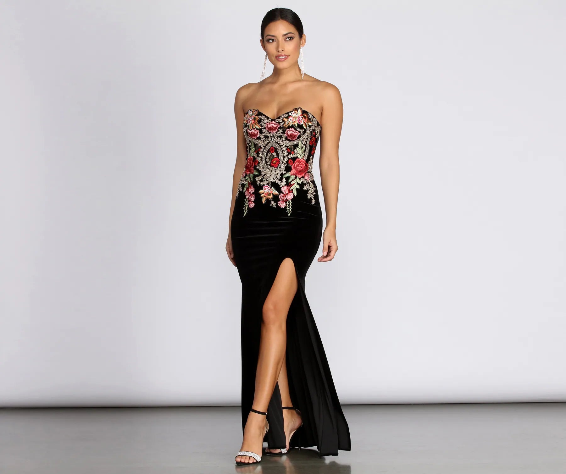 Save Up to 50% Off!Marissa Embroidered Rose Velvet Dress