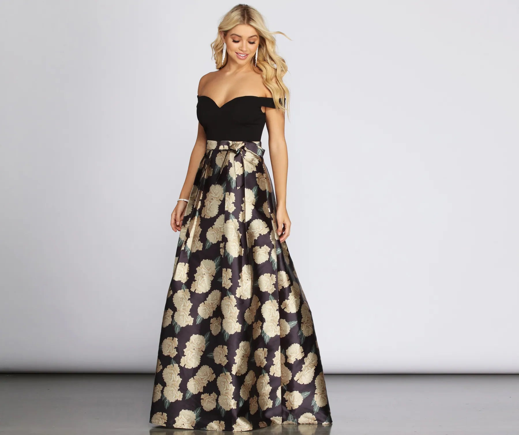 Save Like Never Before!Maude Floral Woven Satin Gown