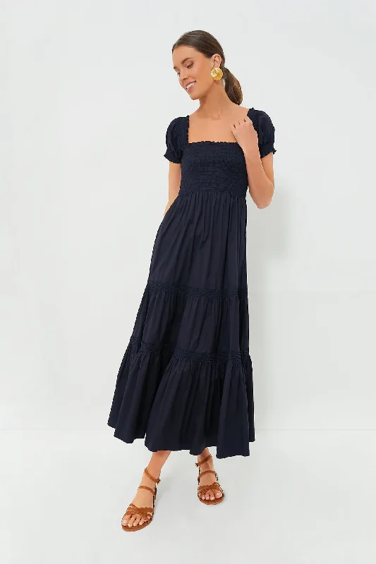Your Favorite Items on Sale Now!Medium Navy Smocked Cotton Dress