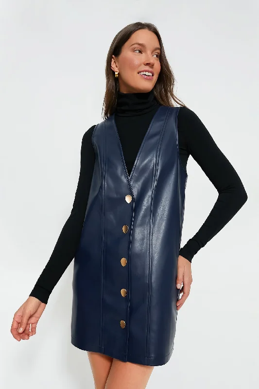 Find Your Perfect Deal Today!Navy Faux Leather Pinafore Dress
