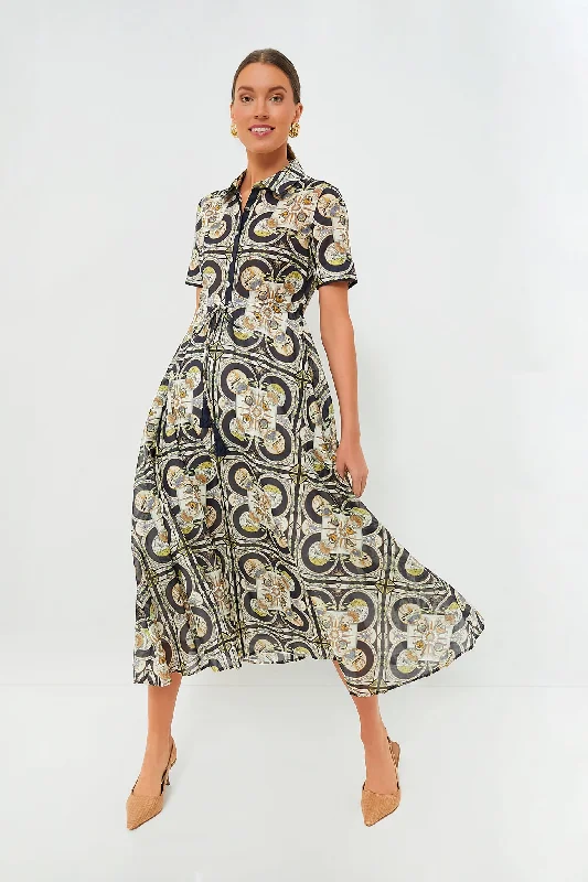 Special Offer – Act Fast!Navy Sundial Printed Cotton Shirtdress
