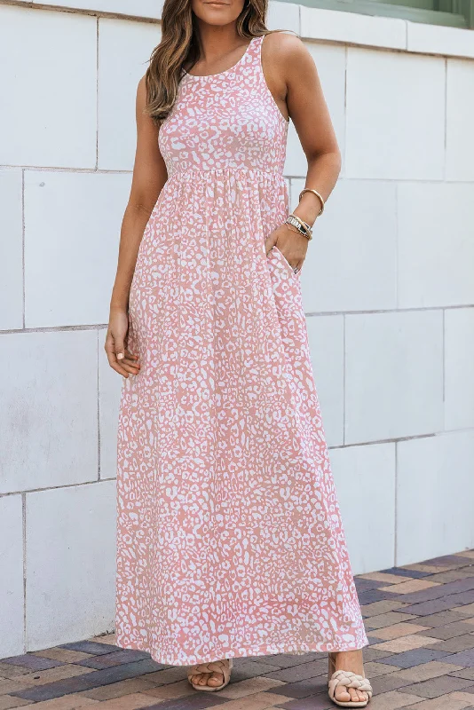 Limited Time Offer!Leopard Pocketed Sleeveless Maxi Dress