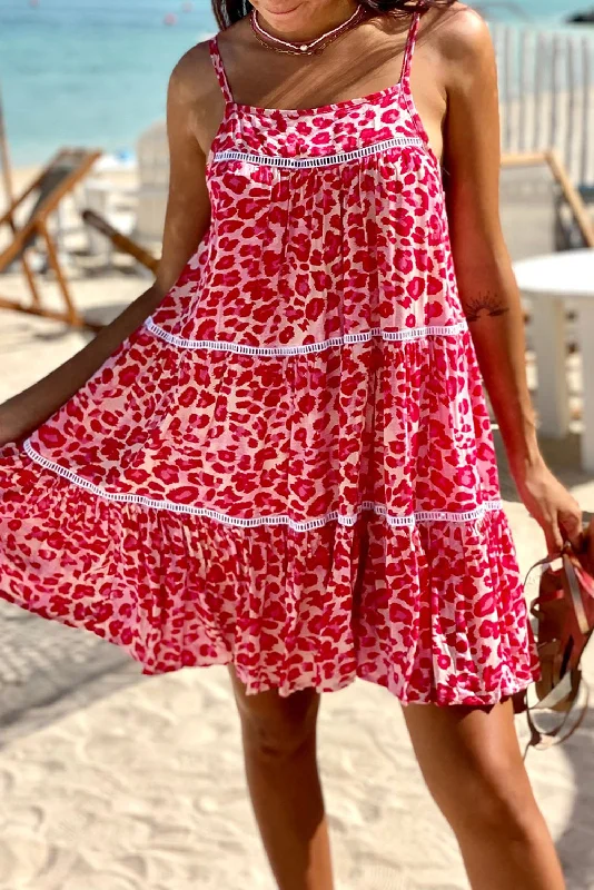 Best Offers of the Month!Leopard Spaghetti Strap Flared Sundress