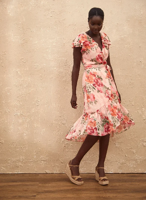 Crazy Discounts Inside!Rose Print Ruffle Dress