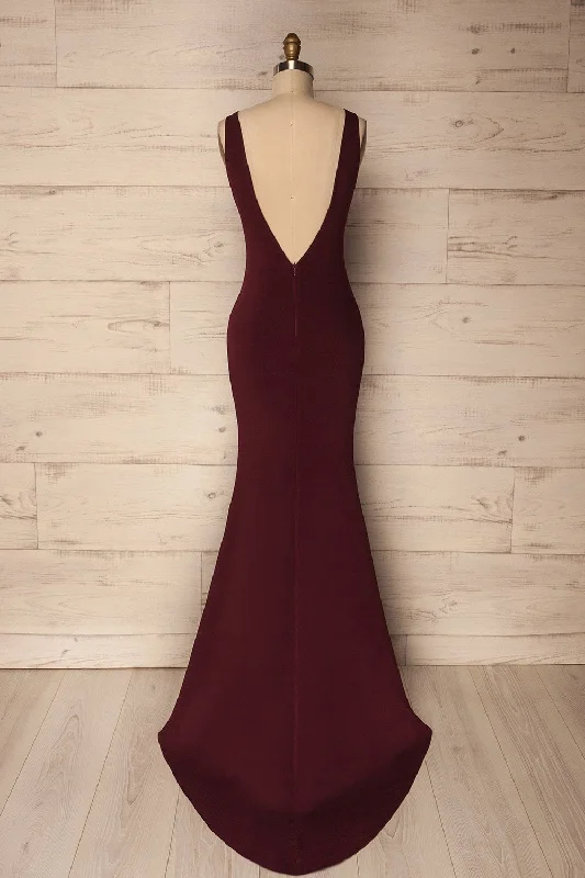 Amazing Prices You Can’t Resist!Sanya Burgundy | Backless Mermaid Gown
