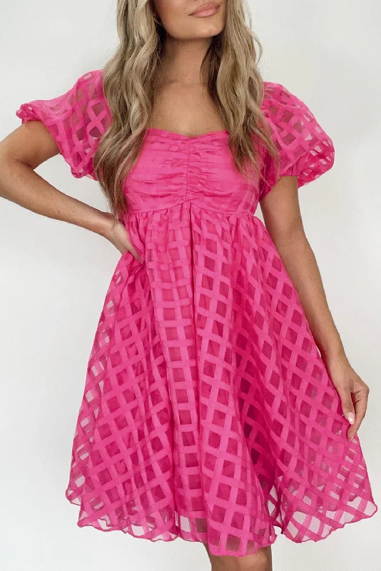 Hot Deals You Can’t Resist!Checker Puff Sleeve Babydoll Dress