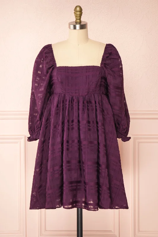Everything Must Go!Temperanse | Plaid Babydoll Dress w/ Puff Sleeves