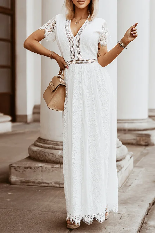 Grab Yours Before It’s Too Late!Lace Short Sleeve Maxi Dress