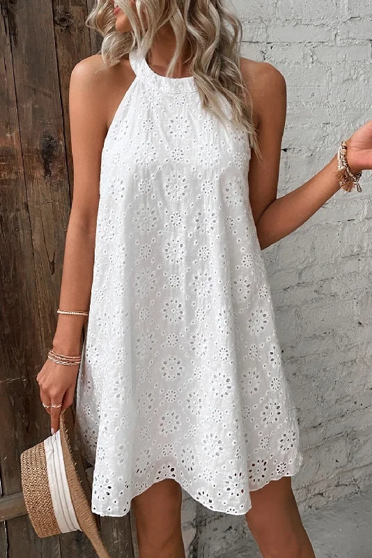 Amazing Prices You Can’t Resist!Eyelet Halter Neck Sleeveless Dress