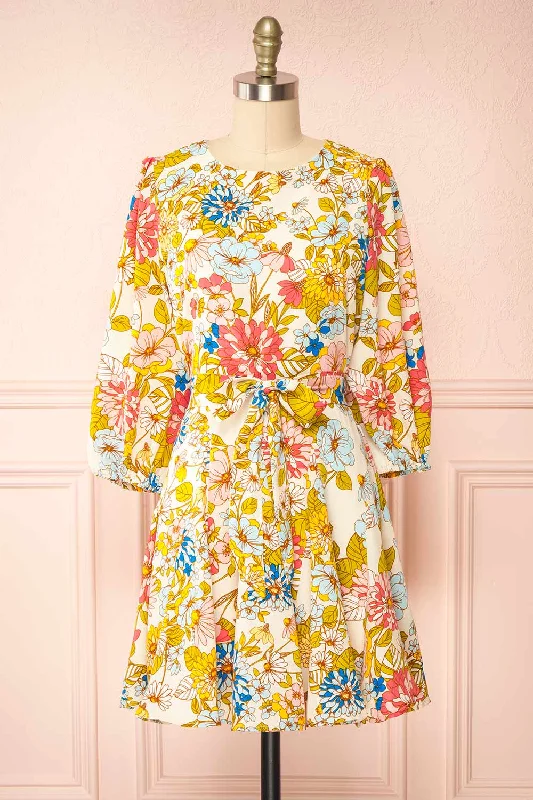 Bigger Savings, Better Shopping!Zaira | Short Floral Dress w/ 3/4 Sleeves