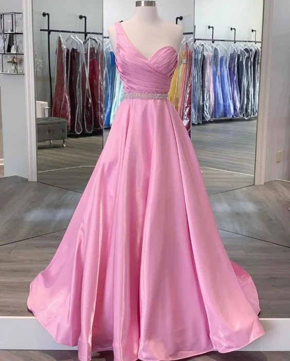 Unlock Huge Savings Now!2021 pink one shoulder prom dress pleated formal dress    cg20794