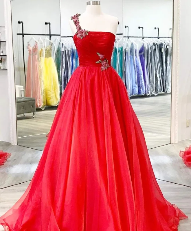 Bigger Savings, Better Shopping!2021 red one shoulder prom dress pleated formal dress    cg20795