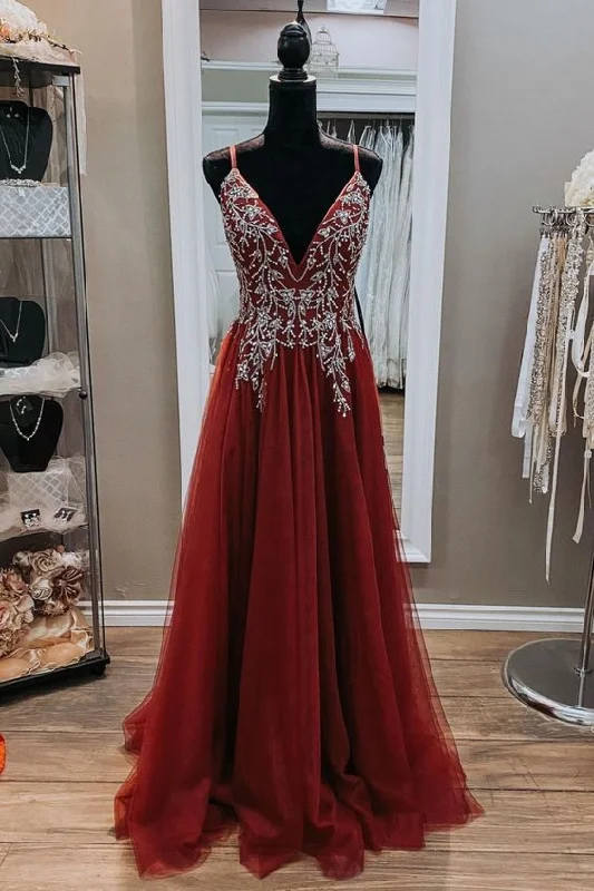 Hurry, Sale Ends Soon!A-line burgundy tulle and silver sequins long evening dress prom dress cg20727 Hurry, Sale Ends Soon!A-line burgundy tulle and silver sequins long evening dress prom dress cg20727