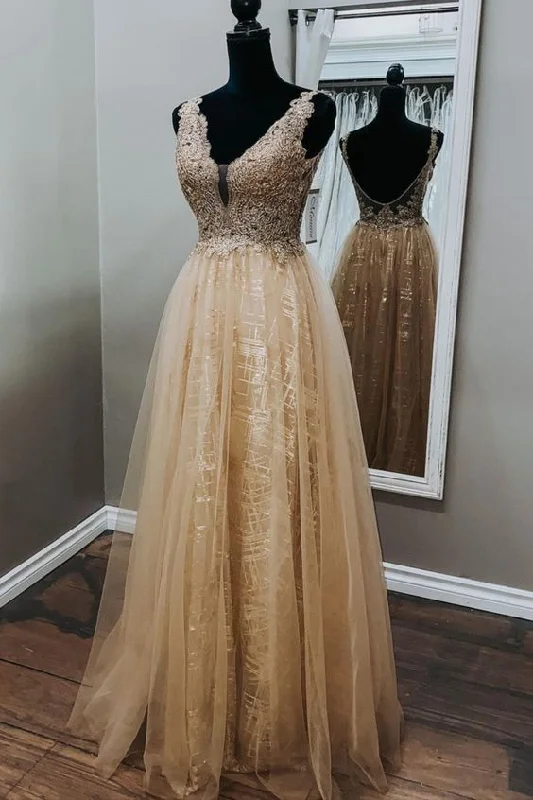 Save Up to 50% Off!A-line champagne long formal dress prom dress    cg20726