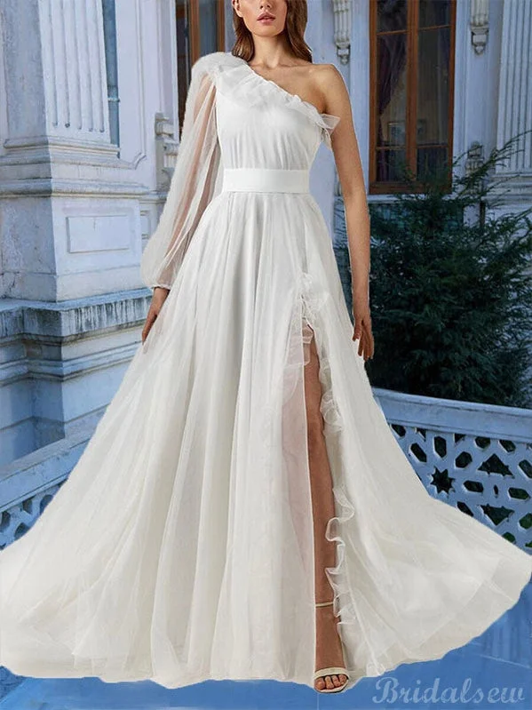 Bigger Savings, Better Shopping!A-line Off White One Shoulder Side Slit Modest Party Long Prom Dresses PD363 Bigger Savings, Better Shopping!A-line Off White One Shoulder Side Slit Modest Party Long Prom Dresses PD363