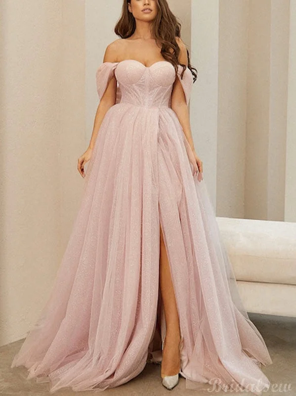 Limited Deals, Unlimited Savings!A-line Pink Off the Shoulder Side Slit Modest Party Long Prom Dresses PD364 Limited Deals, Unlimited Savings!A-line Pink Off the Shoulder Side Slit Modest Party Long Prom Dresses PD364