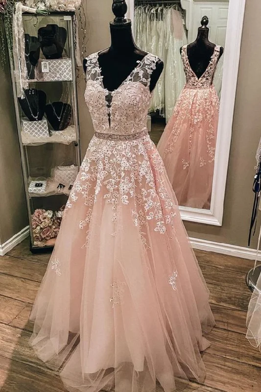 Lowest Prices Guaranteed!A-line pink tulle and lace appliques long prom dress formal dress cg20729 Lowest Prices Guaranteed!A-line pink tulle and lace appliques long prom dress formal dress cg20729