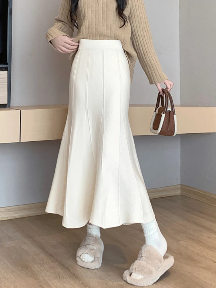 Savings You Can’t Ignore!Autumn Winter Knitted Long Korean Fashion Temperament Elegant High Waist Solid Slim Black Fishtail Skirt Savings You Can’t Ignore!Autumn Winter Knitted Long Korean Fashion Temperament Elegant High Waist Solid Slim Black Fishtail Skirt