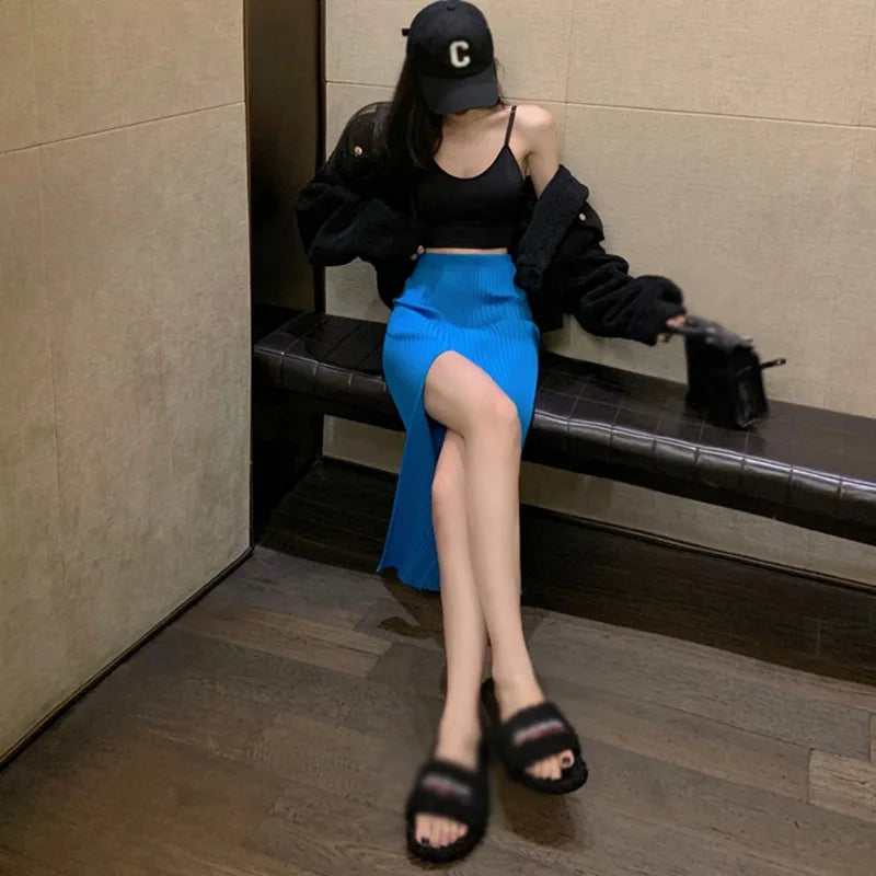 Shop Today, Save Tomorrow!Autumn Winter Split Stretch Slim-Fit Slimming Knitted Sexy High Waist Elegant Solid Color Skirt Shop Today, Save Tomorrow!Autumn Winter Split Stretch Slim-Fit Slimming Knitted Sexy High Waist Elegant Solid Color Skirt
