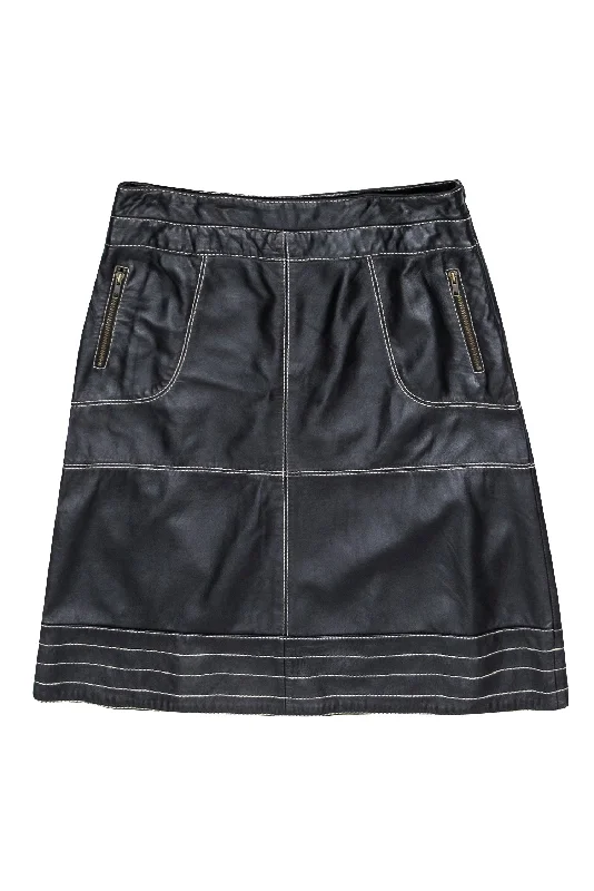 Limited Time Offer!Benedikte Utzon - Dark Brown Leather Skirt w/ Contrast Stitching Sz L Limited Time Offer!Benedikte Utzon - Dark Brown Leather Skirt w/ Contrast Stitching Sz L