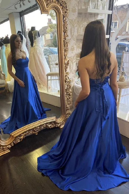 Buy More, Save More!Blue satin long A line prom dress blue evening dress     cg20733