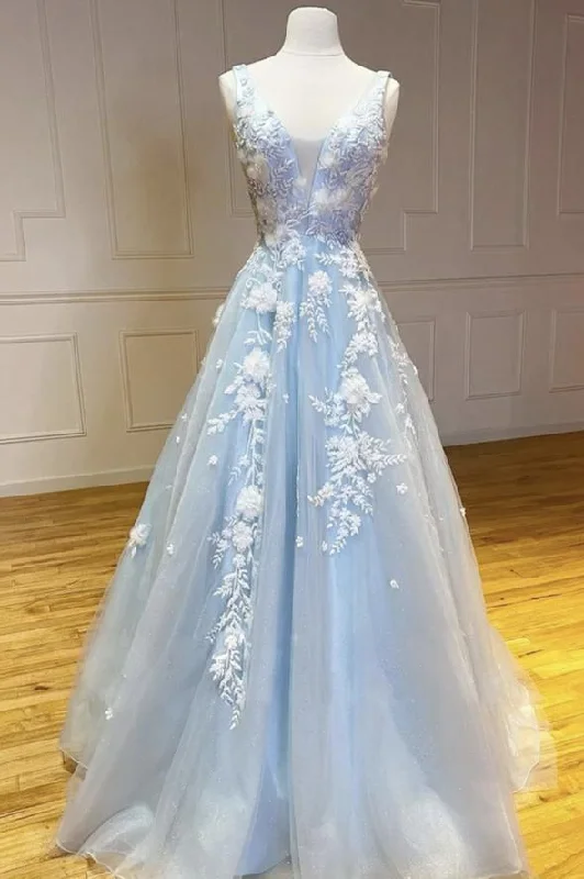 Hurry! While Supplies Last!Blue v neck tulle long A line prom dress evening dress cg20819 Hurry! While Supplies Last!Blue v neck tulle long A line prom dress evening dress cg20819