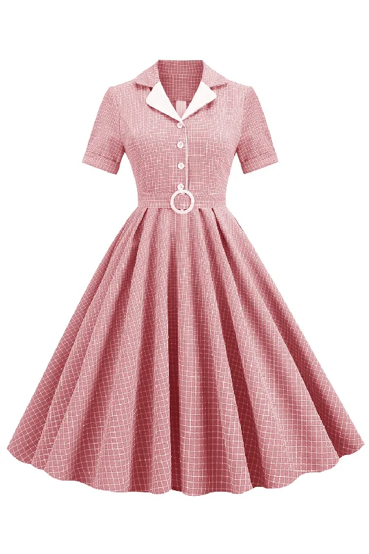 Sale Alert – Get Ready to Shop!Blush Plaid Swing 1950s Dress with Short Sleeves