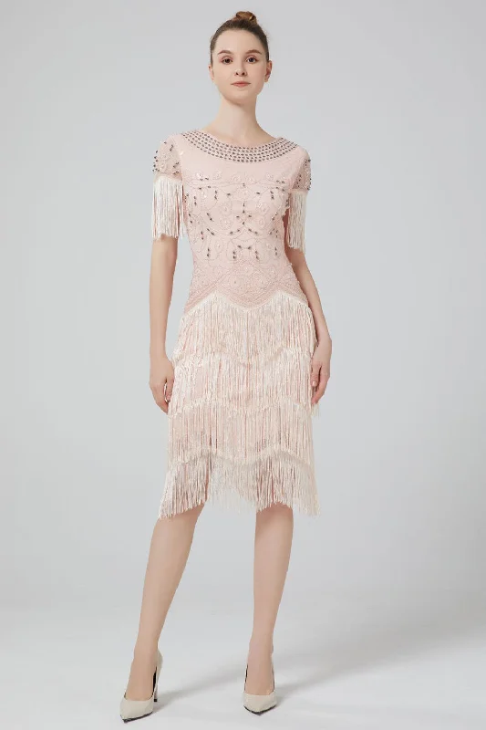 Shop Today, Save Tomorrow!Blush Sequins 1920s Dress with Fringes