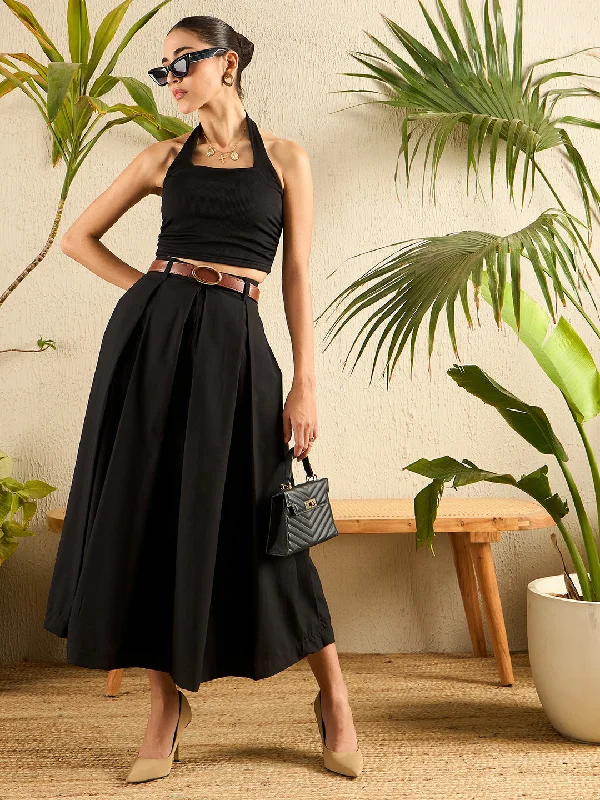 Steals and Deals Await!Cotton Poplin Box Pleated Midi Skirt