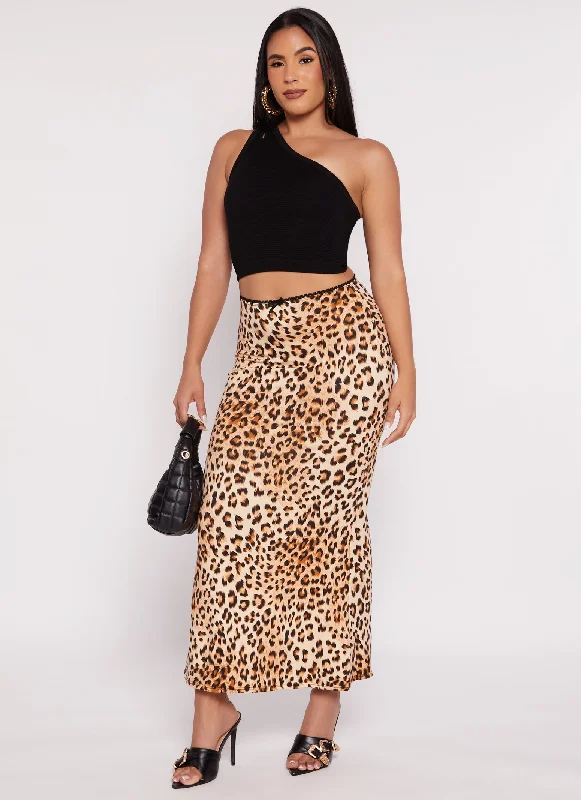 Instant Savings Await!Animal Print Lace Trim Maxi Skirt