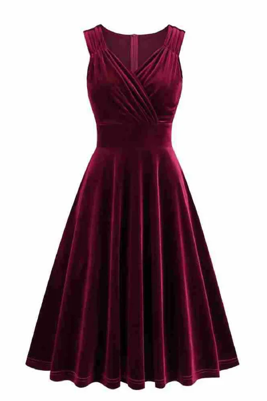 Today Only – Don’t Miss It!Burgundy A Line V Neck Pleated Short Vintage 1950s Dress Today Only – Don’t Miss It!Burgundy A Line V Neck Pleated Short Vintage 1950s Dress