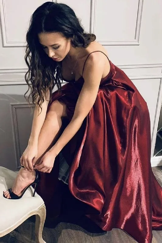 Buy More, Pay Less!Burgundy satin long A line prom dress evening dress    cg20803