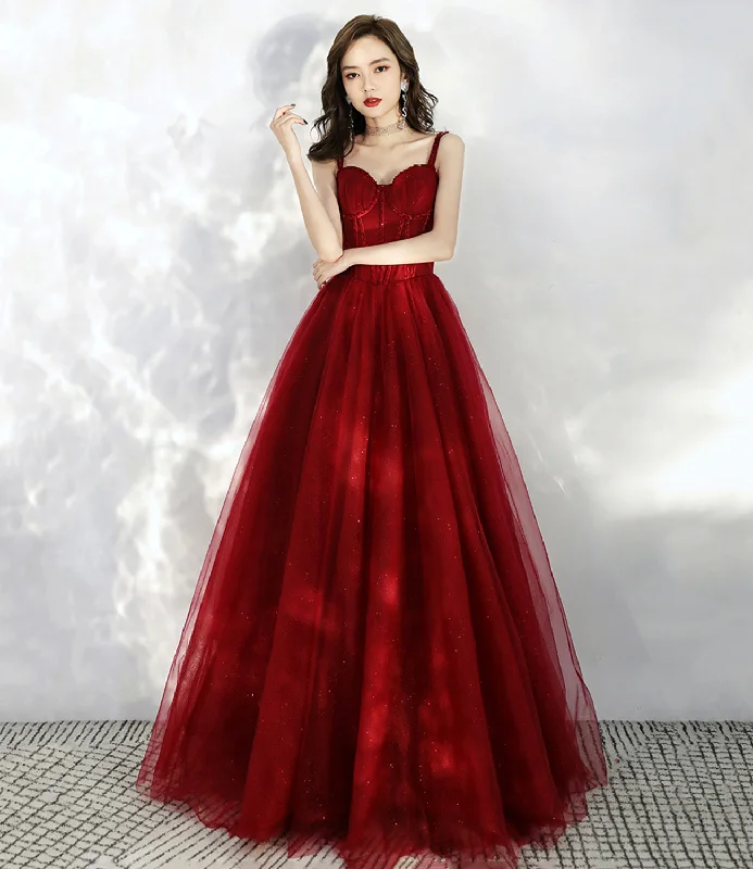 Massive Price Cuts!BURGUNDY TULLE LONG A LINE PROM DRESS EVENING DRESS    cg20771