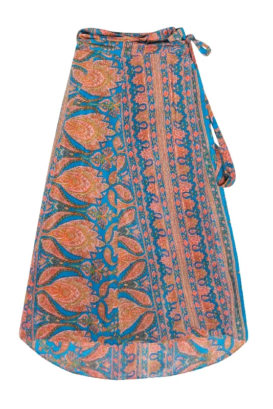 Your Chance to Save is Now!Calypso - Blue, Orange & Pink Paisley Print Silk Wrap Maxi Skirt Sz XS Your Chance to Save is Now!Calypso - Blue, Orange & Pink Paisley Print Silk Wrap Maxi Skirt Sz XS