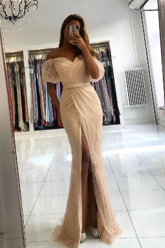 Shop Before It’s Gone!Champagne off shoulder tulle mermaid long prom dress tulle evening dress cg20828 Shop Before It’s Gone!Champagne off shoulder tulle mermaid long prom dress tulle evening dress cg20828