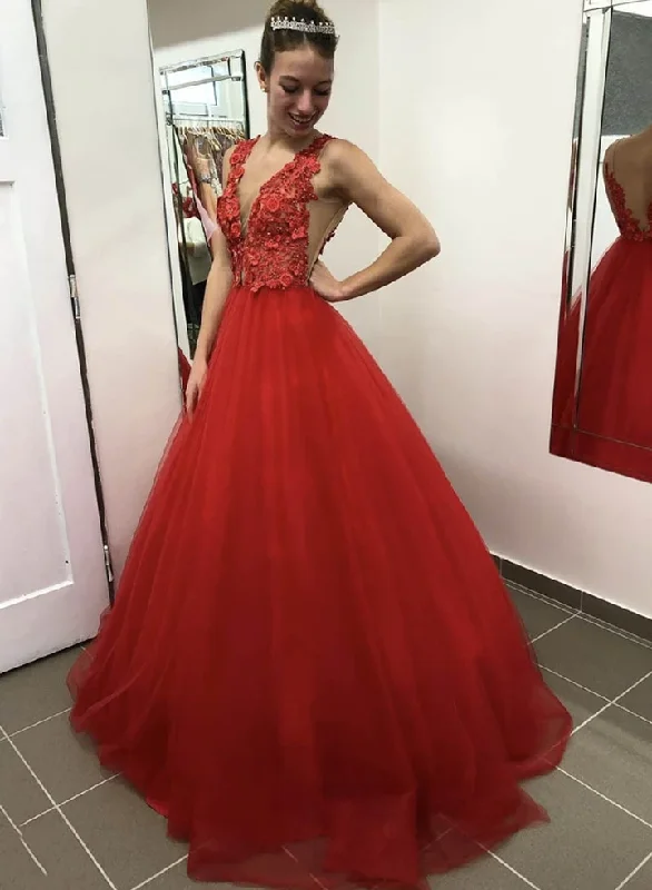 Grab Yours Before It’s Too Late!Charming A Line V Neck Red Long Prom/Evening Dress with Appliques    cg20807