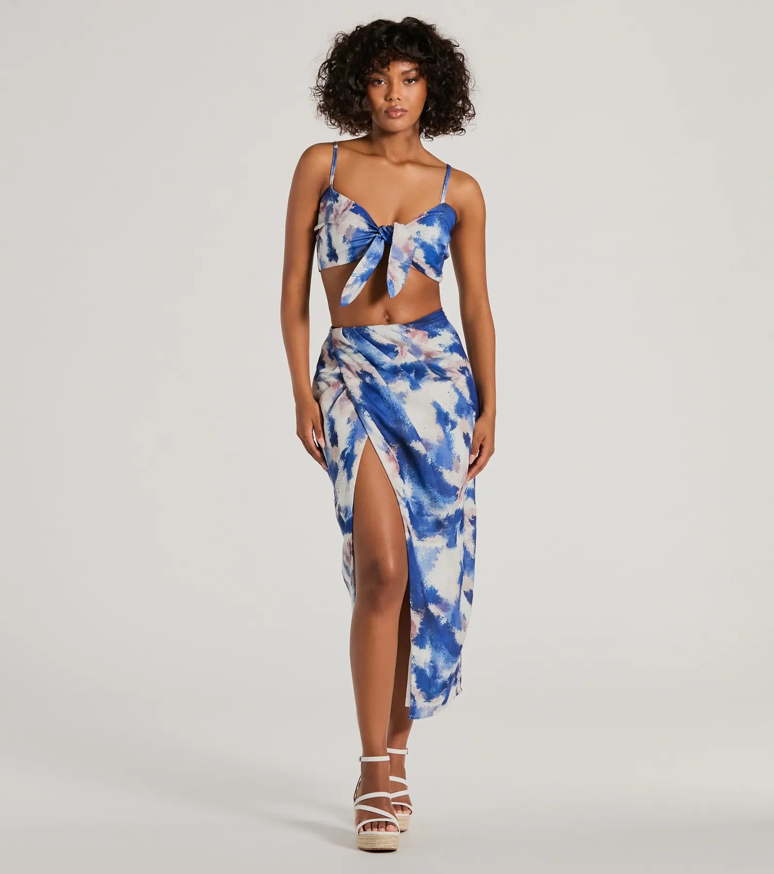 Amazing Prices You Can’t Resist!Chic Muse Watercolor Wrap-Slit Midi Skirt
