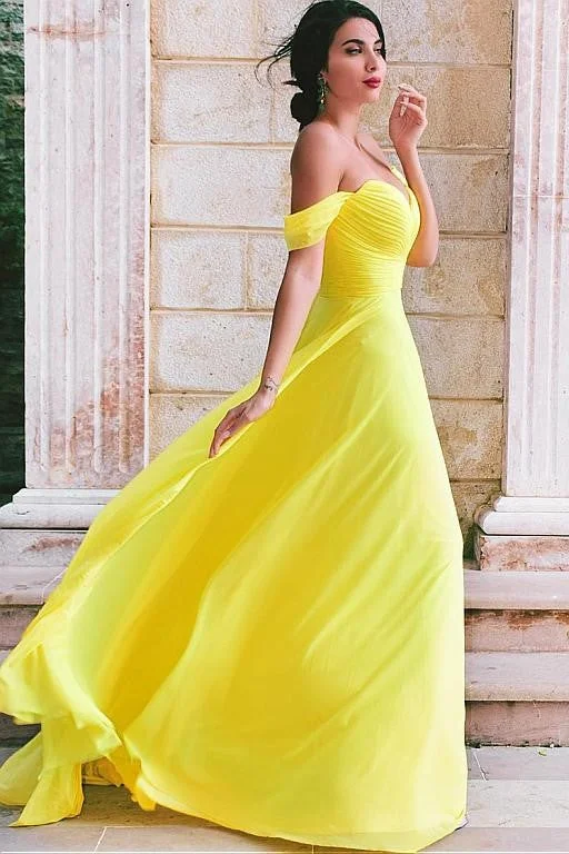 The Best Offers Are Here!Chiffon Long Yellow Prom Dresses with Off-the-shoulder