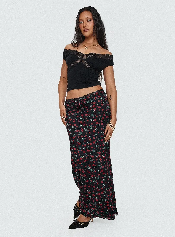 Hot Deals You Can’t Resist!Donabella Mesh Maxi Skirt Black / Red