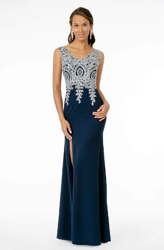 Limited-Time Price Drop!Elizabeth K - Metallic Lace Appliqued Bodice Dress GL1839 - 1 pc Navy/Silver In Size L Available Limited-Time Price Drop!Elizabeth K - Metallic Lace Appliqued Bodice Dress GL1839 - 1 pc Navy/Silver In Size L Available