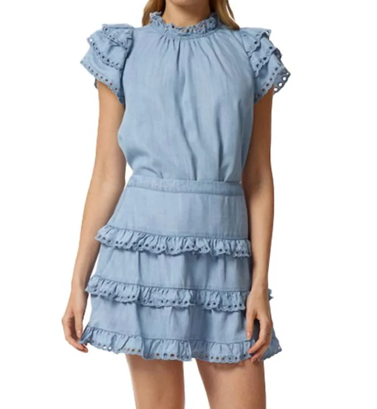 One Click Away from Big Savings!Eyelet Trimmed Tiered Mini Skirt In Denim