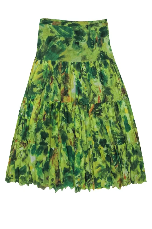 Unmissable Offers Await!Fuzzi - Green Floral Print Tiered Mesh Maxi Skirt Sz M