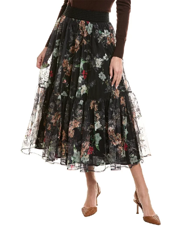 Enjoy Huge Discounts Now!Gracia Mesh Floral Midi Skirt