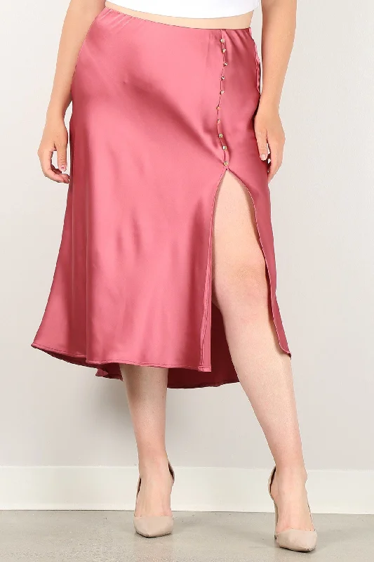 Get It Before It’s Gone!Solid High-waist Skirt With Button Trim And Side Slit