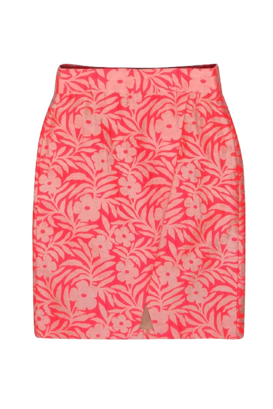 Limited Time Offer!J.Crew - Neon Pink Floral Wrap-Style Pencil Skirt Sz 6